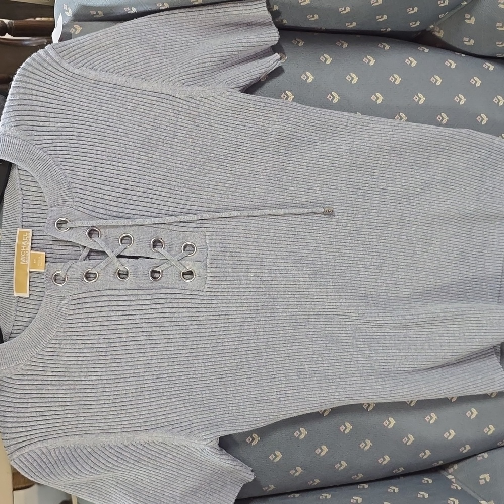 Michael Kors Light Gray Lace-Up Sweater